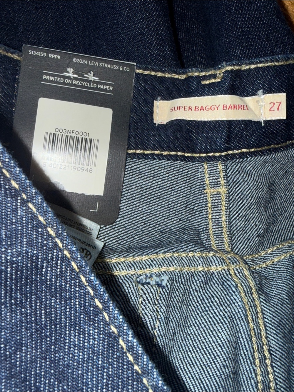 NWT $110 Levi's X Revolve Super Baggy Barrel Jeans 27X32 Blue - Picture 10 of 12